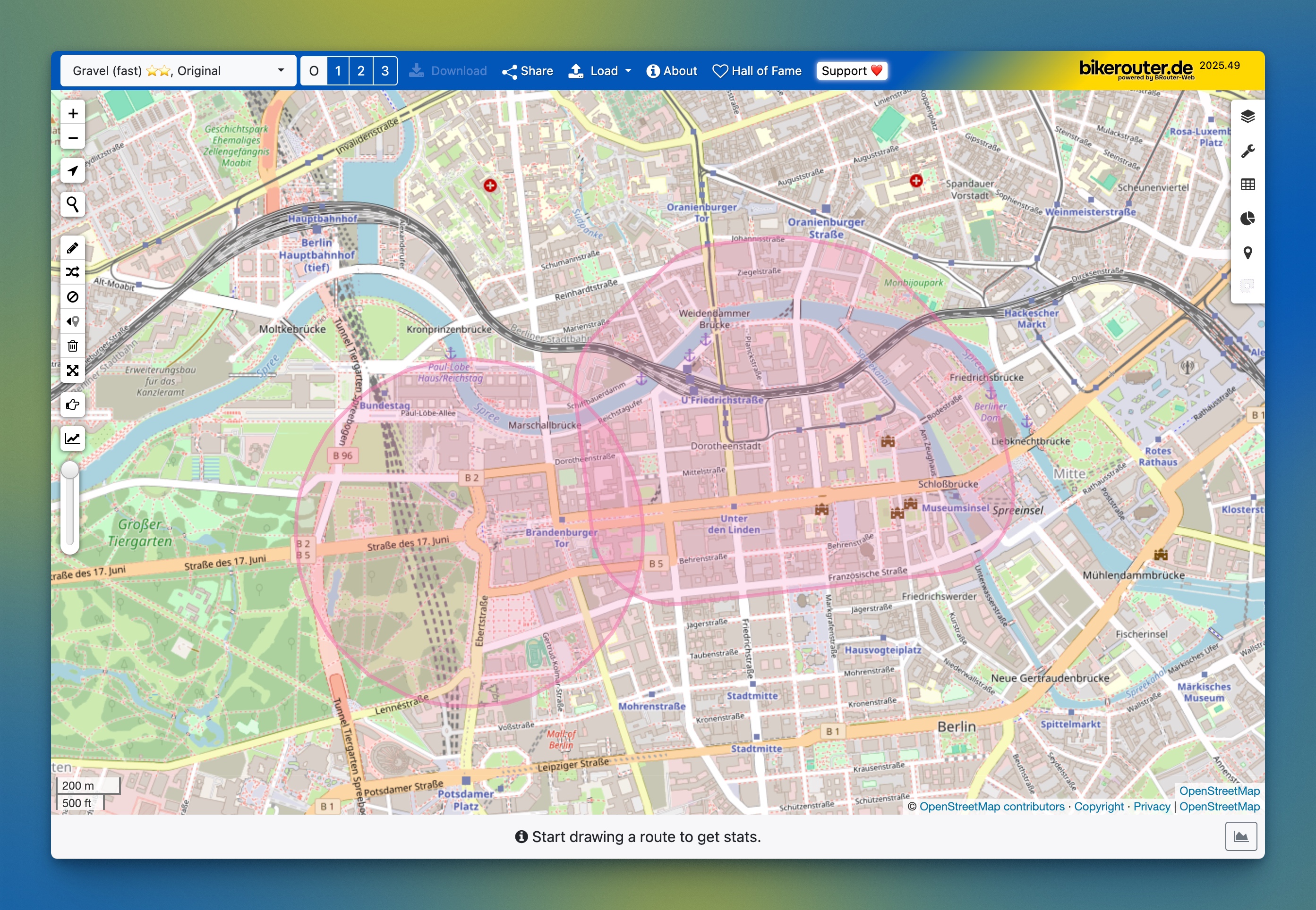 No-Go-Bereiche mit Puffer, gleiche GeoJSON-Datei wie oben verwendet