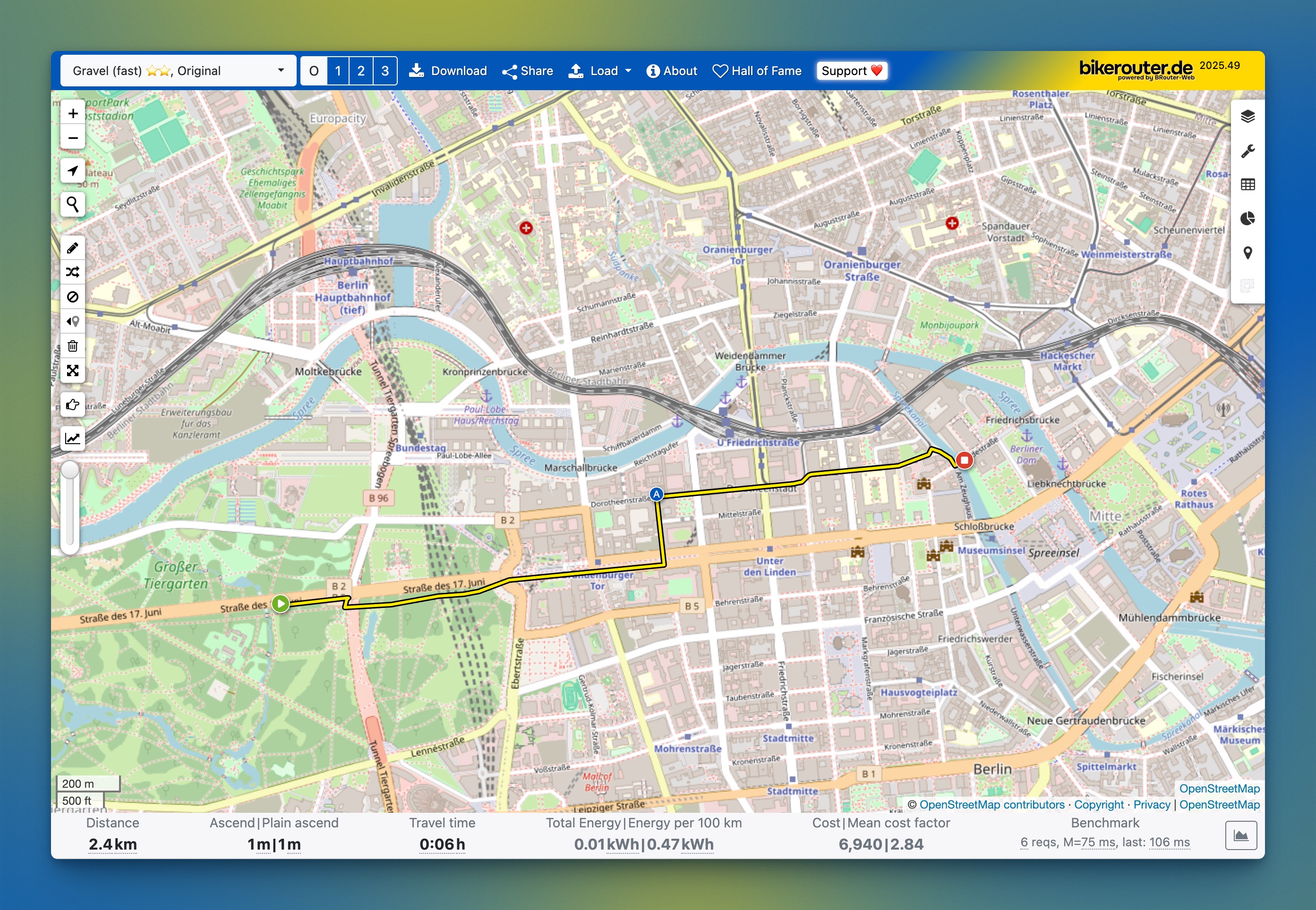 Route wird nach dem Entfernen der No-Go-Bereiche neu berechnet