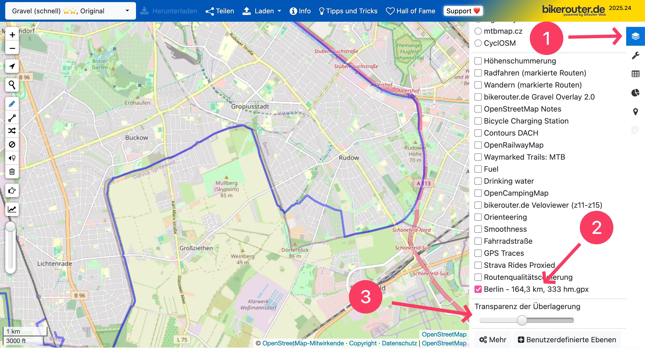 Einstellungen für den angezeigten Track