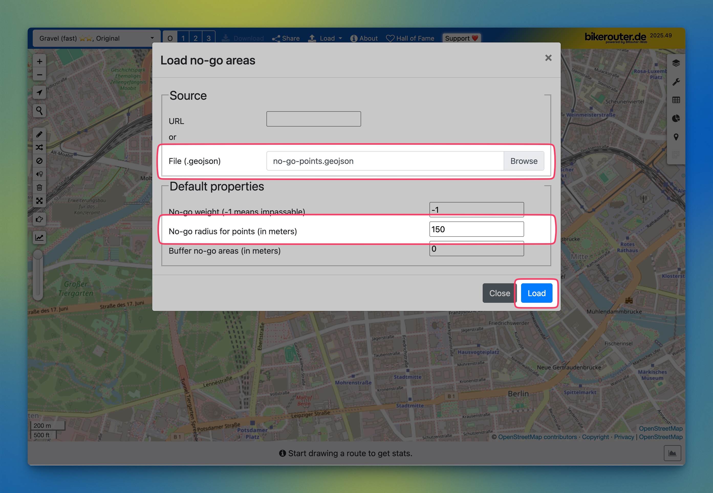 No-Go Areas can be created from points by specifying a radius